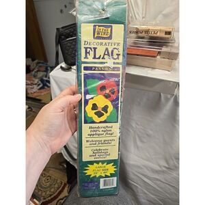In The Wind Decorative Flag Pansies 100% Nylon 28x40" 1995 Item #00584 NOS Large